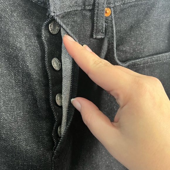 RE/DONE 70s Stove Pipe Jeans Raw Hem Washed Noir Black Buttonfly size 28 - Picture 5 of 10